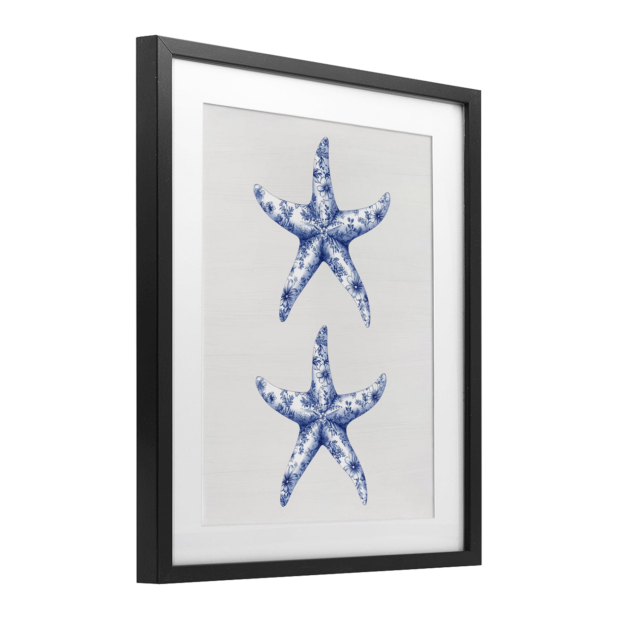 Vintage Toile Starfish Black Framed Print Under Glass, design by Lettered and Lined