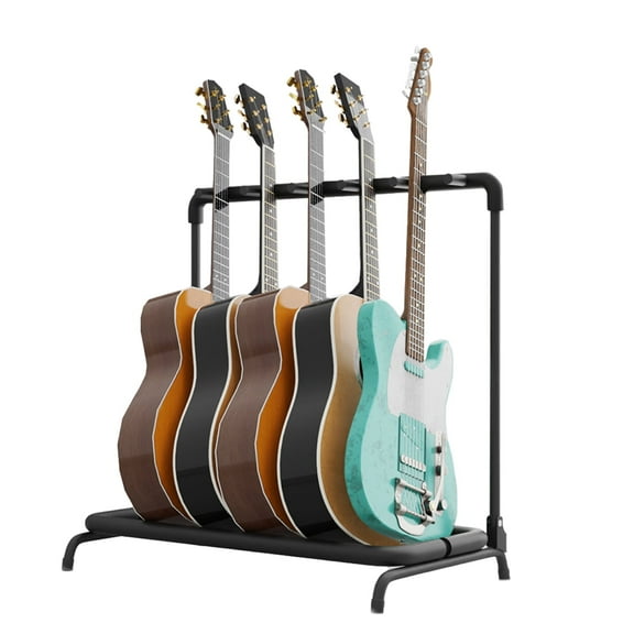Multi Guitar Stand Rack 5 Multiple Holder - Universal Instrument Display Stand, Folding Padded Storage Organizer, Band Stage Bass Slot for Electric Acoustic Guitars Ukulele Music Instruments