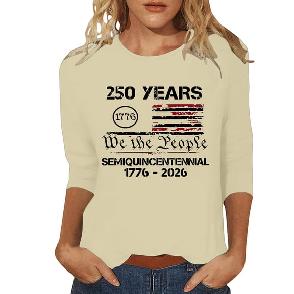 ZJXFGS Women's Casual 3/4 Sleeve T Shirts,Slim Fit Tunic Top Slim Fitted Casual Basic Tee Basic Layer Tees Comfy Blouses Fashion Clothing Outfits Workout Y2K Clothes Beige L