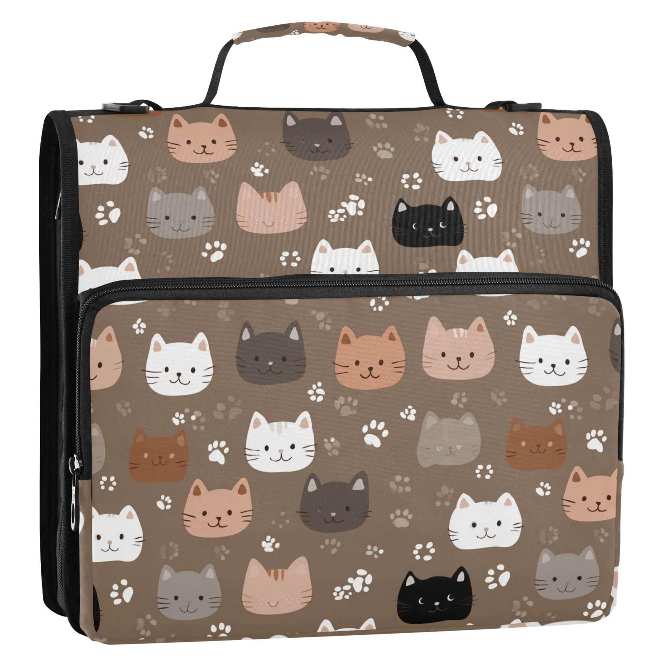 Zipper Binder Naughty Cat 1.5 Inch Binder Folder Bag with Shoulder Strap and Handle