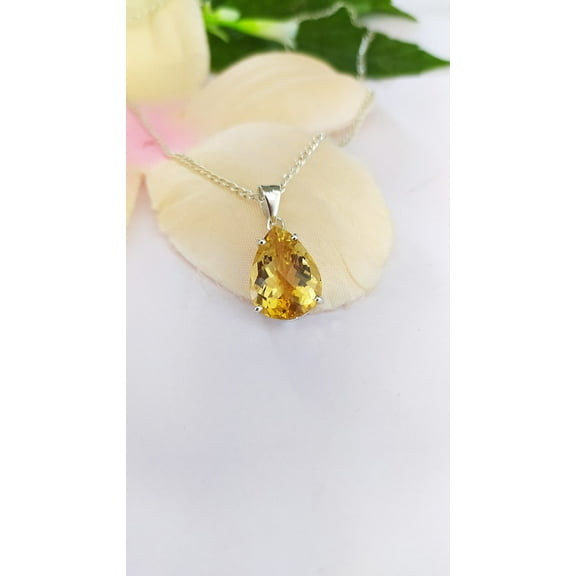 Natural Yellow Gemstone Pendant-Citrine Teardrop Pendant-November Birthstone Gift-925 Sterling Silver Gift