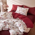 thumbnail image 4 of Nayoroom 3 Pieces Red Floral Comforter Set Botanical Vintage Flower Coquette Cottagecore Aesthetic for Women Teen Soft Lightweight Dorm Microfiber Bedding Set,Queen Size, 4 of 5