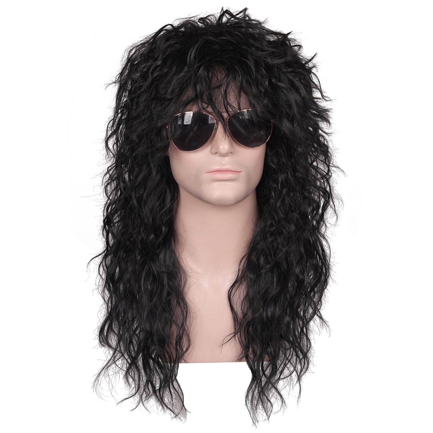 Karlery Men and Women Long Curly Brown Gradient White 70s Heavy Metal Rocker Mullet Wig 80s Costume Anime Wig 