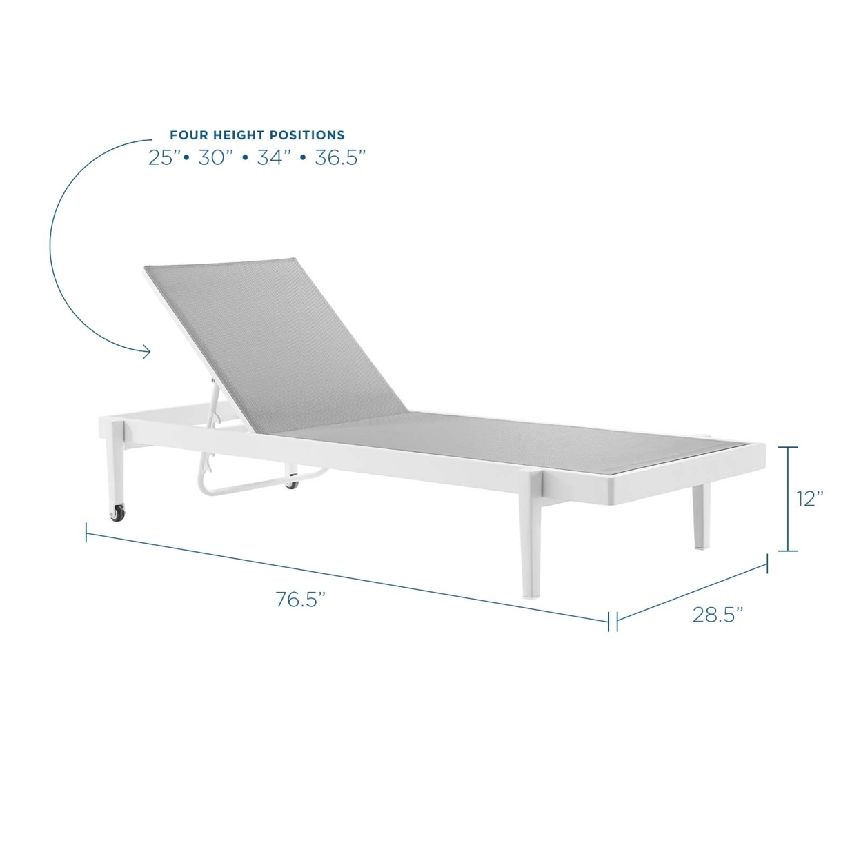 Modway Charleston Metal Aluminum Patio Chaise Lounge Chair in White/Gray - image 2 of 7
