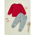 thumbnail image 5 of Elippeo Baby Pants Set, Long Sleeve Crew Neck Embroidery Letters Sweatshirt with Heart Pants 2-piece Outfit for Valentines Day 6 12 18 24 Months 3 Years, 5 of 9