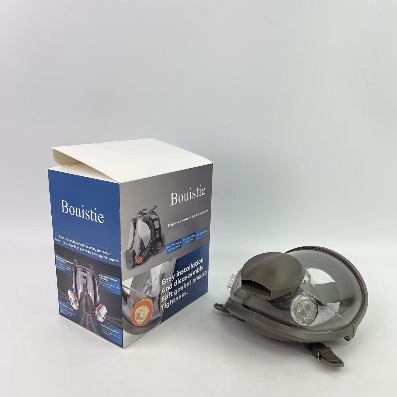Bouistie Respiratory masks for medical purposes,Full Face Organic Vapor Respirator - Protective Eye & Nose Shield with Anti-Fog Heavy Duty Lens & Adjustable - Chemical, & Particulate Respirator