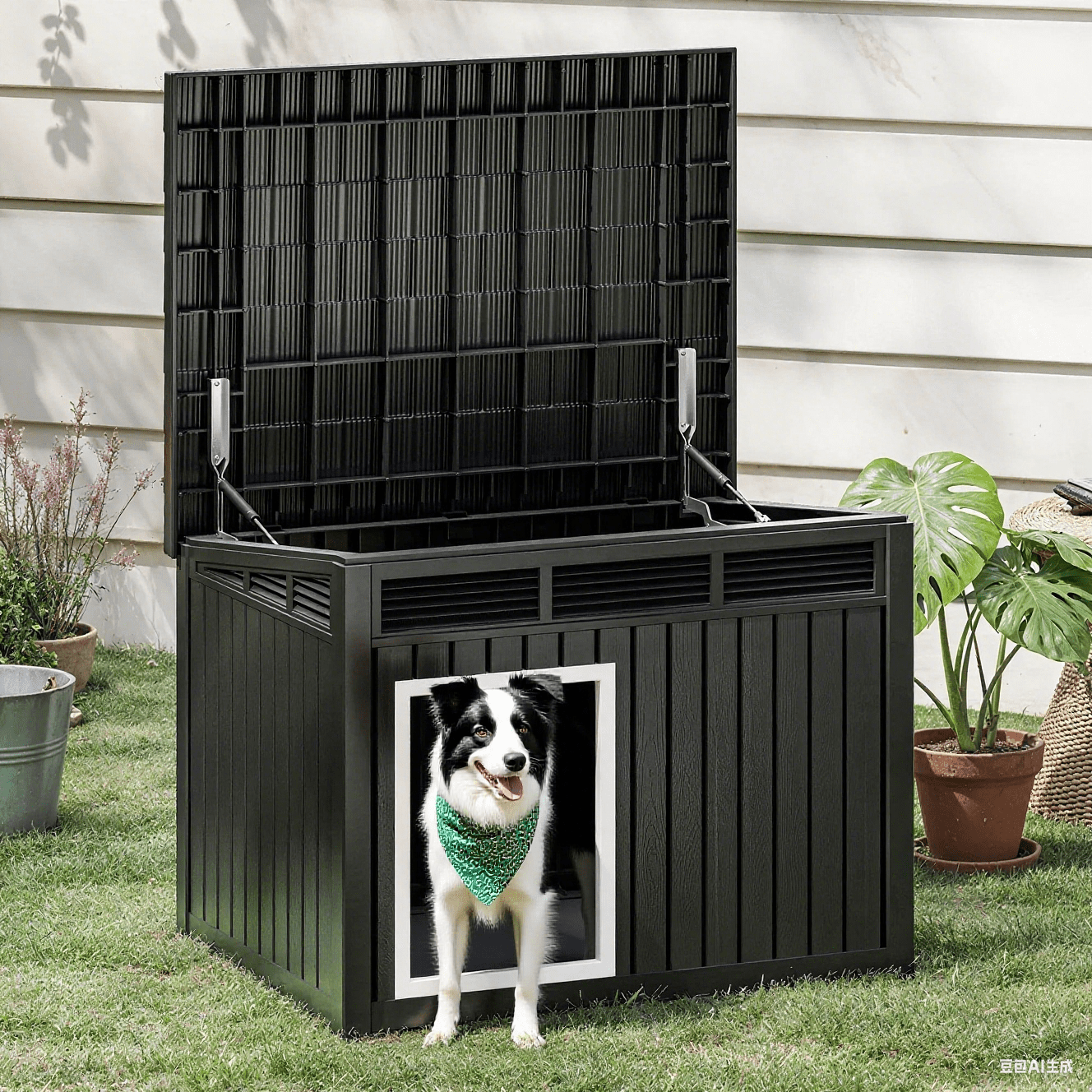 FICARTS Dog House for Both Indoor and Outdoor with Weatherproof Roof Removable Floors for Medium to Large Dogs Interior Space (Black, Medium(31.9"D x 24.8"W x 24.1"H))
