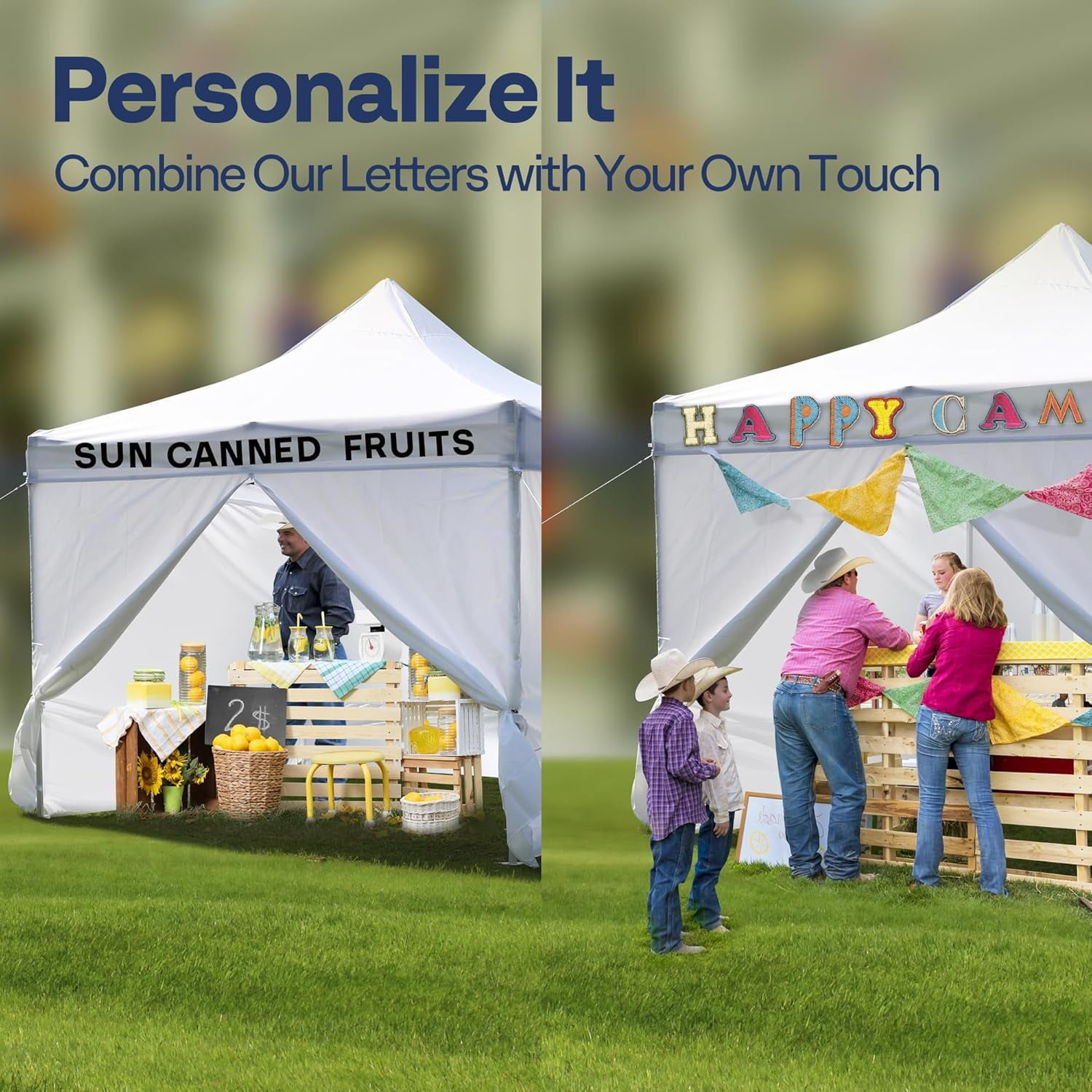 SPECSTAR White Commercial Tent 10' x 10' Instant Pop-up Straight Leg Canopy with Sidewalls & DIY Alphabet