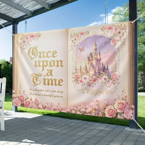 Once Upon a Time Backdrop for Girls Floral Castle Princess Fairy Tale Birthday Party Decoration Flowers Butterfly Storybook Theme Photography Background for Baby Shower 51*59IN