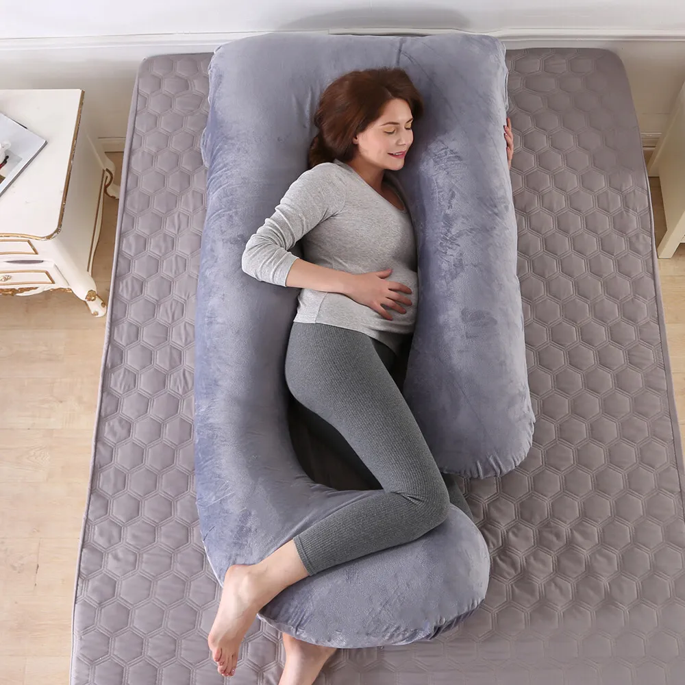 TOPCHANCES Pregnancy Pillow with Soft Velvet Cover - J Shaped Body Pillow for Pregnant Women