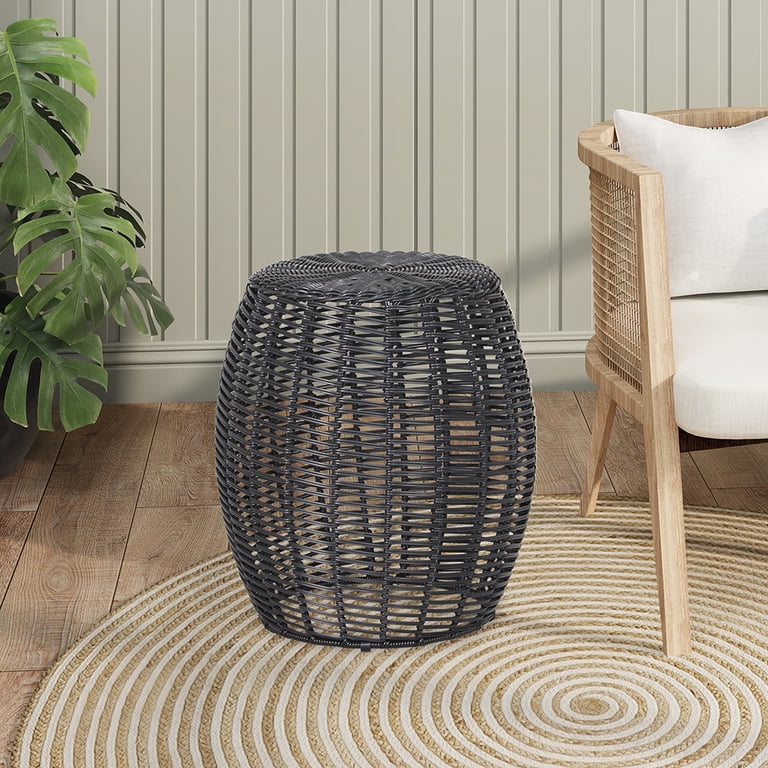 Abble Patio Wicker Side Table, Round 16-Inch Black photo 6