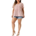 thumbnail image 2 of Agnes Orinda Women's Plus Size Summer Elegant Floral V Neck Peplum Blouse 1X Pink, 2 of 6