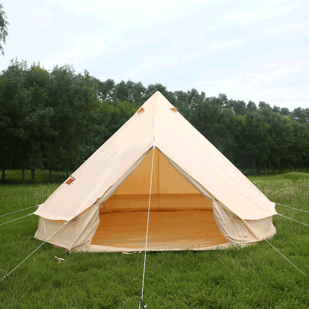 UNISTRENGH 4 Season Large Waterproof Cotton Canvas Bell Tent Beige Glamping Tent with Roof Stove Jack Hole for Camping Hiking Christmas Party 