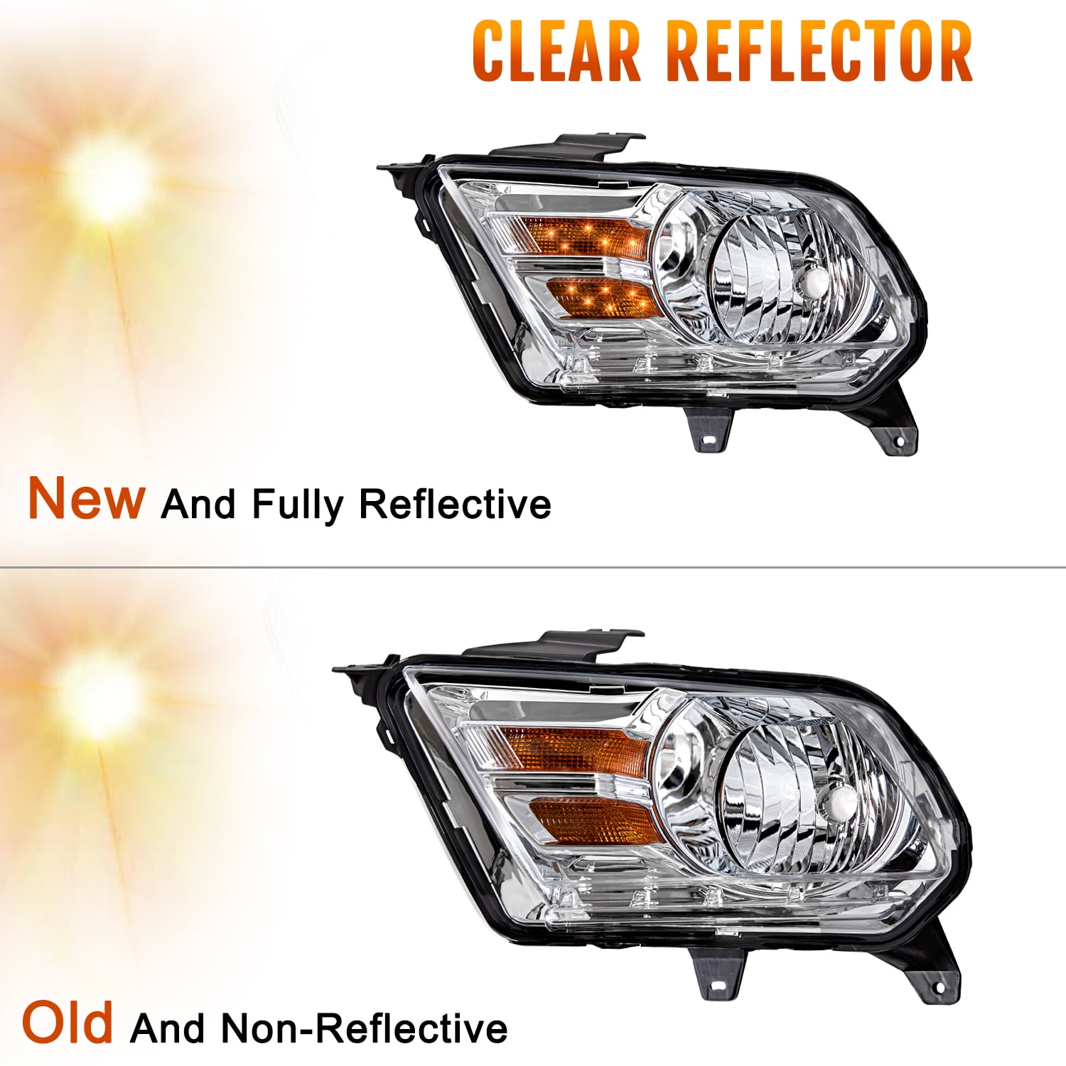 For 2010 2011 2012 2013 2014 Ford Mustang Halogen Type Headlight Headlamp Pair