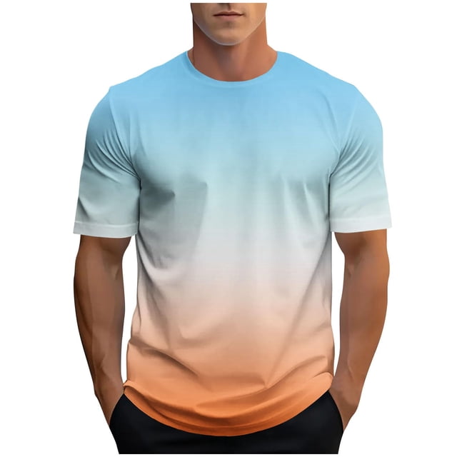 Gradient Print Short Sleeve Tee with Crew Neck for Everyday Casual Wear - Modern Gradient Design for Daily Use