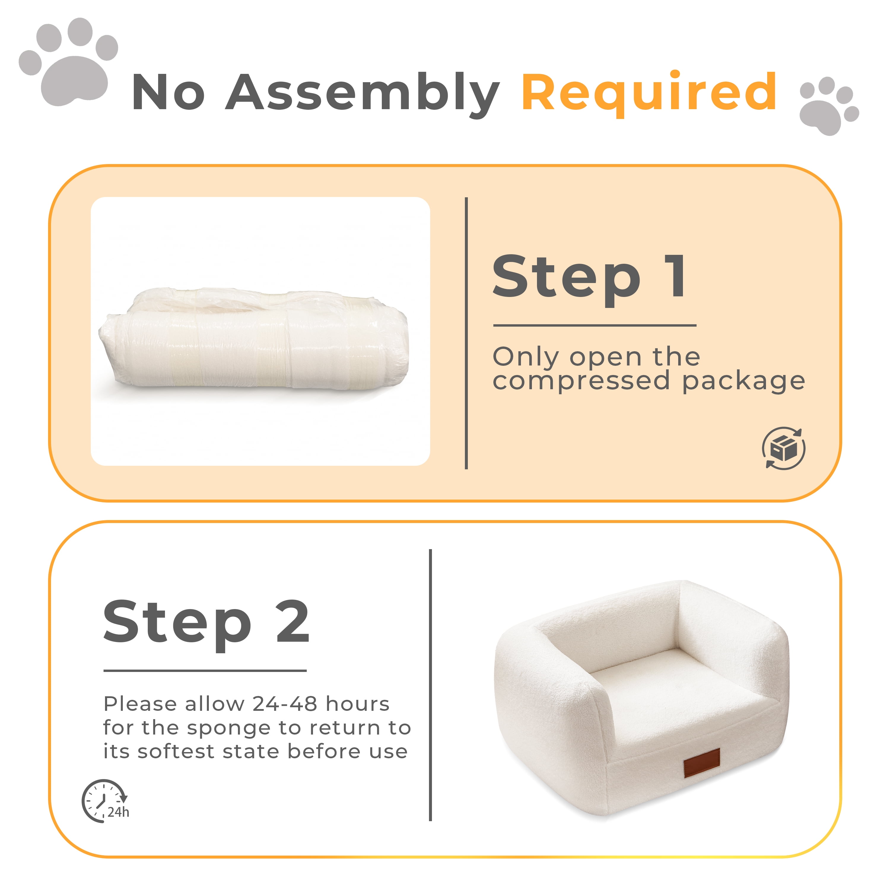25.6''W White Modern Elegant Faux Shearling Dog Bed Cat Bed for Medium Pets under 35lbs, Luxury Indoor Pet Bed Furniture Style Orthopedic Elevated Dog Sofa Pet Couch with Leather Nameplate