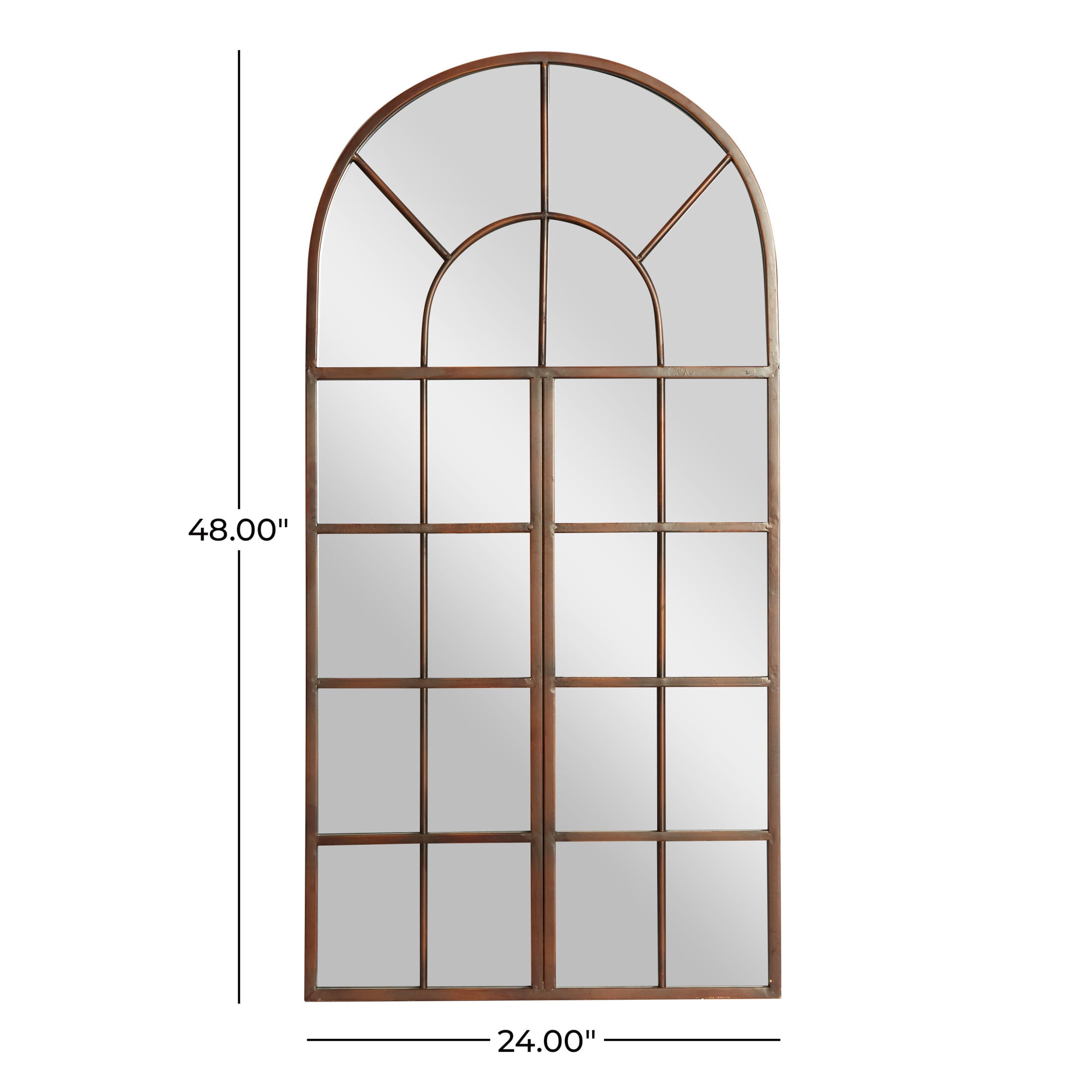 DecMode 24" x 48" Brown Arched Window Pane Wall Mirror