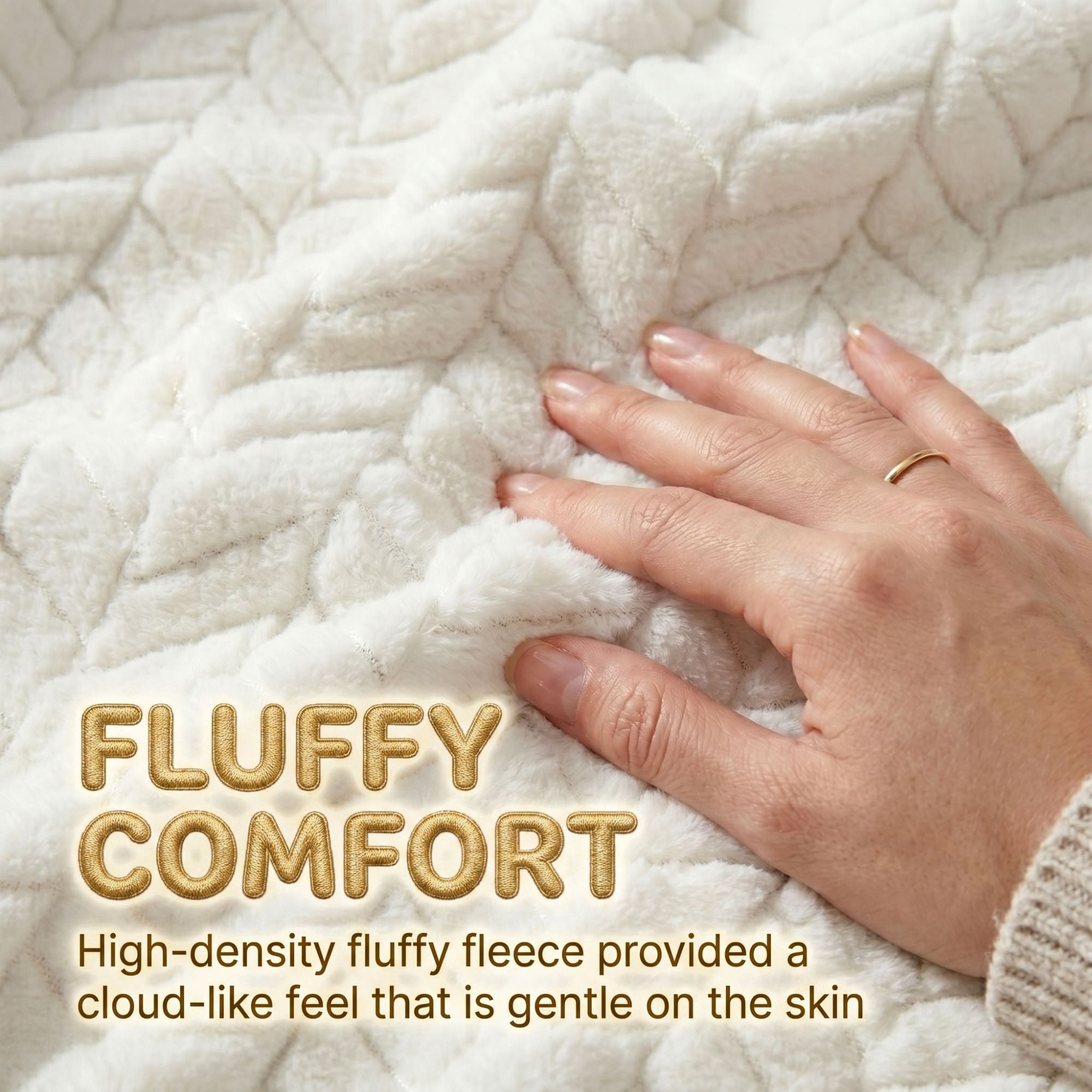 Superior Hope Herringbone Fluffy Fleece Blanket, King Size, Ivory