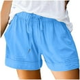 thumbnail image 1 of Women Plus Size Shorts Beach Drawstring Pockets Loose Comfortable Vacation Casual Wear, 1 of 6