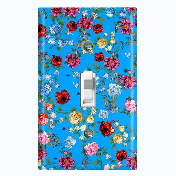 Metal Light Switch Plate Outlet Cover Colorful Floral Garden Wallpaper Blue ROS041