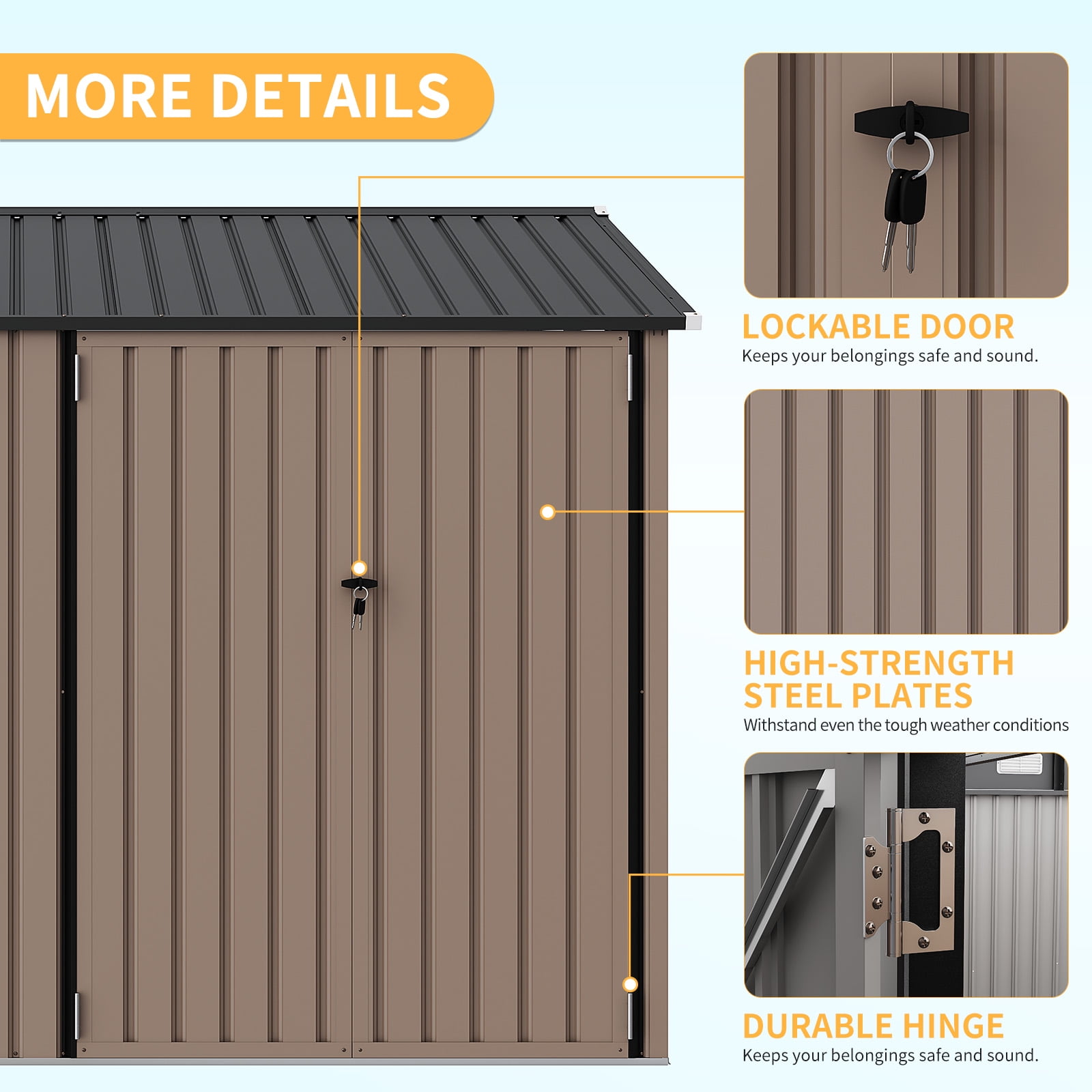 Amkui 10x8 Ft Shed Outdoor Storage Shed, Sturdy Metal Garden Tool Shed with Windows & Slooping Roof & Lockable Doors for Patio, Backyard, Poolside and Lawn