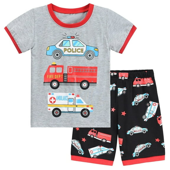 DDSOL Toddler Pajamas Boy Car Pjs Short Sleeves 2-Pieces Sleepwear Sets Cotton Gray 3T