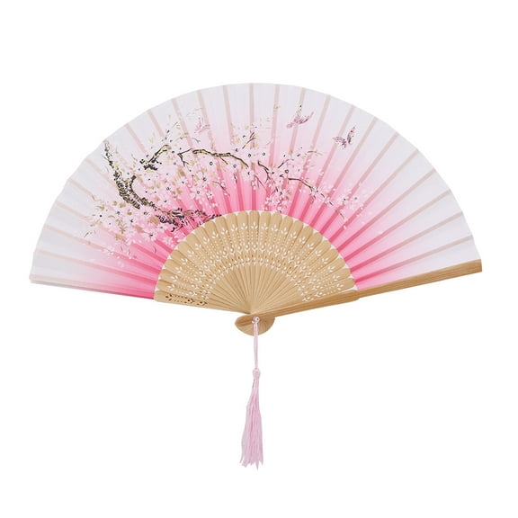 Lady small folding fan, folding hand fan, Chinese Japanese retro style bamboo silk fan party wedding dance decoration gift performance props[pink]