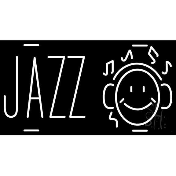 Jazz With Smiley LED Neon Sign 20" Tall x 37" Wide - inches Black Square Cut Acrylic Backing, with Dimmer - Premium built indoor Sign for Studio, Club, Home décor, Event, Workshop, Storefront.