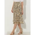 thumbnail image 3 of DARING DIVA Women's Tiered Ruffle Hem Midi Skirt M Light Grey-Floral, 3 of 6