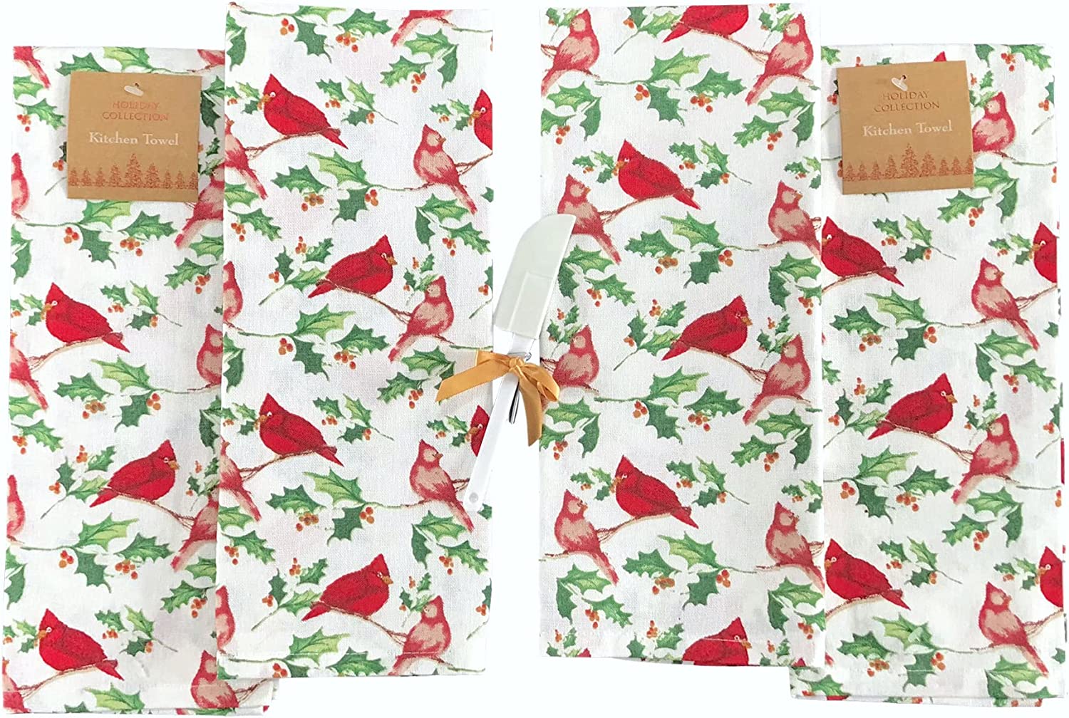 Christmas Winter Holiday Kitchen Dish Towel Set Traditional Cardinal