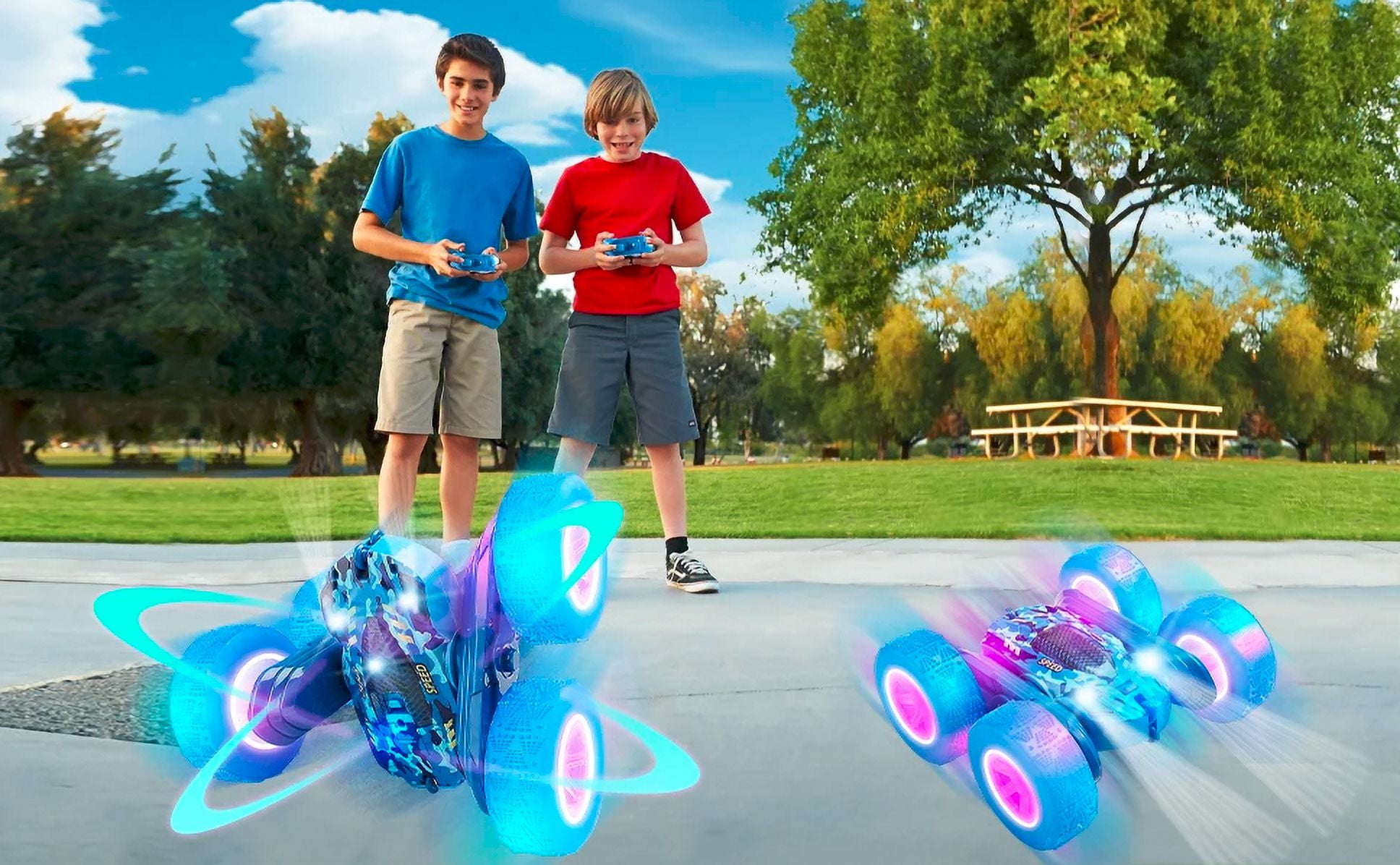 Roofworld 2.4G RC Stunt Cars Double Sided Flip Remote Control 360 Rotation off Road Rc Drift Blue