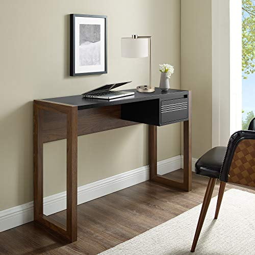 Walker Edison Fluted Drawer Writing Laptop Desk, 46 Inch, Black/Walnut
