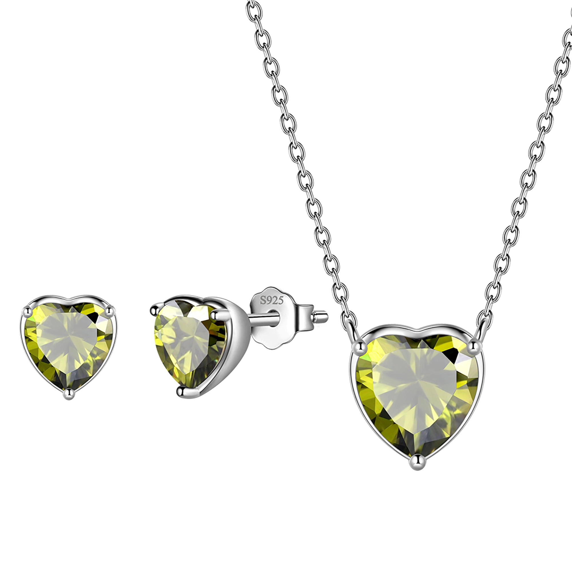 Beautlace Heart Jewelry Set,925 Sterling Silver Heart Birthstone Pendant Necklace and Earrings Set for Women