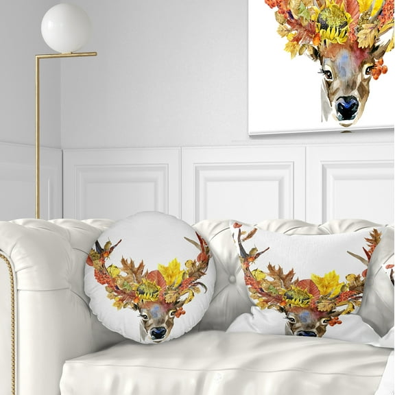 Designart Roe Deer with Flowers - Floral Throw Pillow - 12x20