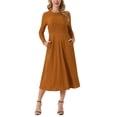 thumbnail image 2 of INSPIRE CHIC Women's Fall Dresses Long Sleeve Round Neck Knit A-Line Casual Midi Dress XL Caramel, 2 of 6