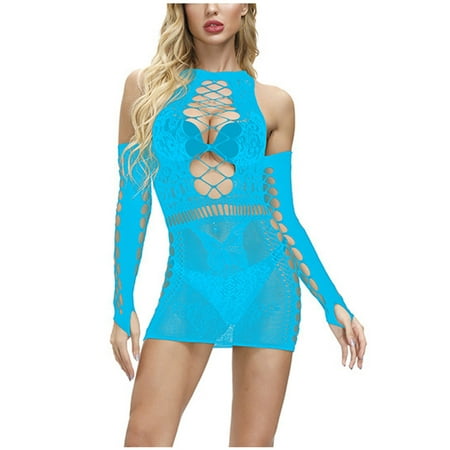 Sentmoon Lingerie for Women Sexy Womens Lingerie Fishnet Seamless Mesh Netting Chemise Hollow Out Dress Sleepwear Nightwear Nightdress Valentines Lingerie Valentines Day Gifts for Her Deals of the Da