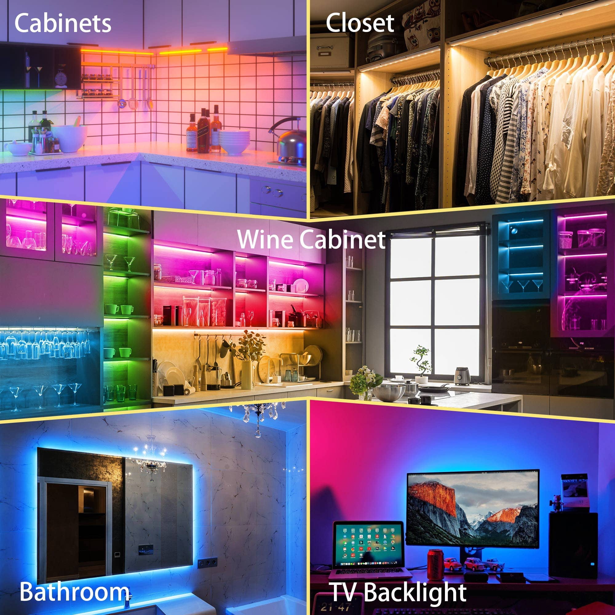 6Pcs RGB Under Cabinet Lights Plug in, 12 Inch Under Cabinet Lighting Kit, Closet Lights with Smart APP Remote & Adapter, Dimmable Under Counter Lights for Kitchen, Shelf, Workbench, Desk, Bookcase