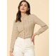 thumbnail image 2 of Camisa con botones plisada de algodón Allegra K Caqui L, 2 of 4