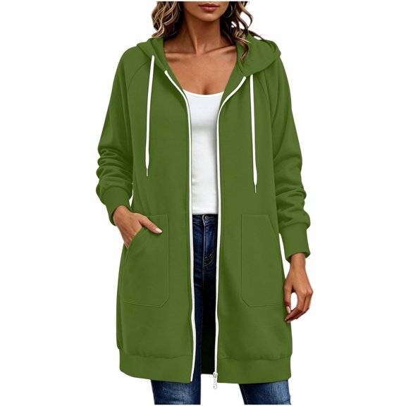 Hurxie Women Casual Zip up Fleece Hoodies Tunic Sweatshirt Long Jacket Oversized Hoodie with Pockets Full Zipper Hooded for Fall Winter