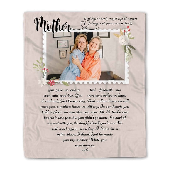 Customizaholic Personalized Memorial Mother Photo Blanket, In Loving Memory Sympathy Gift for Loss of Mom, Remembrance Picture Throw