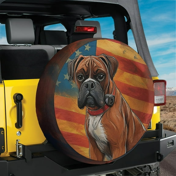 Lotusprinthandmade 3D Patriotic Boxer Dog America Flag Spare Tire Cover With Backup Camera Hole 6 Sizes (27 in.)