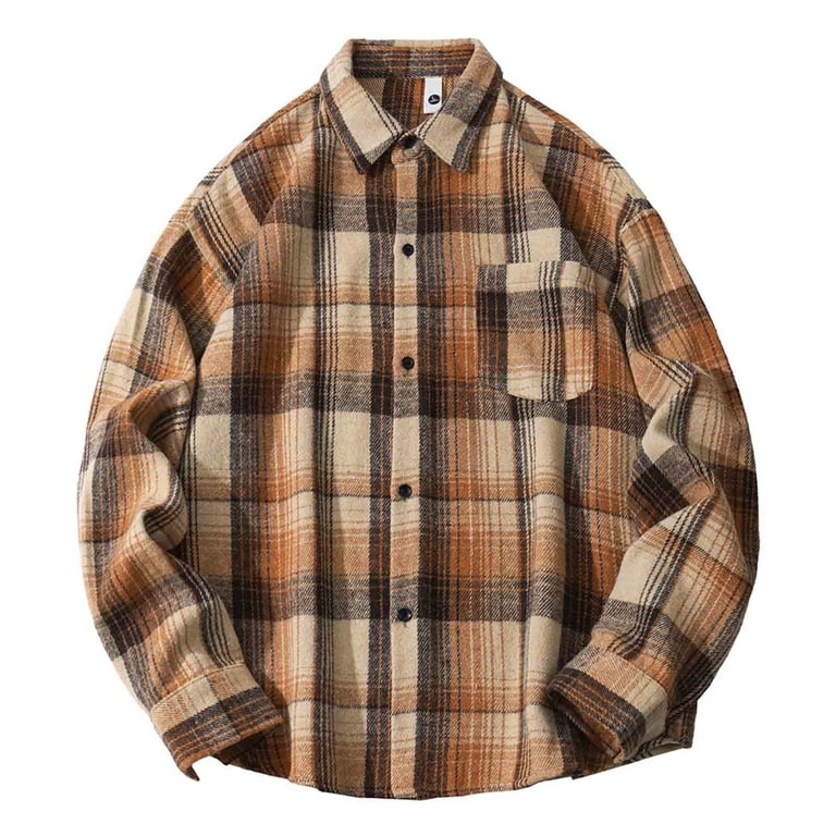 Stamzod Baggy Shirts for Men Fashion Plaid Printed Work Long