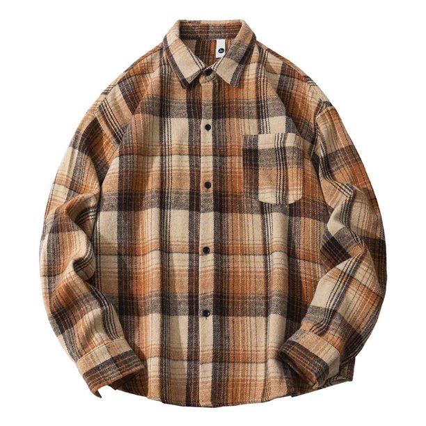 Blusa y camisa de manga larga con cuello vuelto para hombre, blusa informal a cuadros a la moda con botones y cuello vuelto, blusa de poliéster para hombre