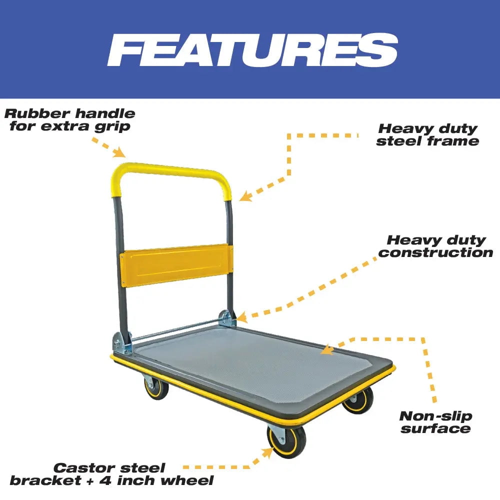 Heavy Duty Push Cart Foldable Dolly, 330 lb Weight Capacity, Moving Platform Hand Truck, Foldable for Easy Storage and 360 Degree Swivel Wheels