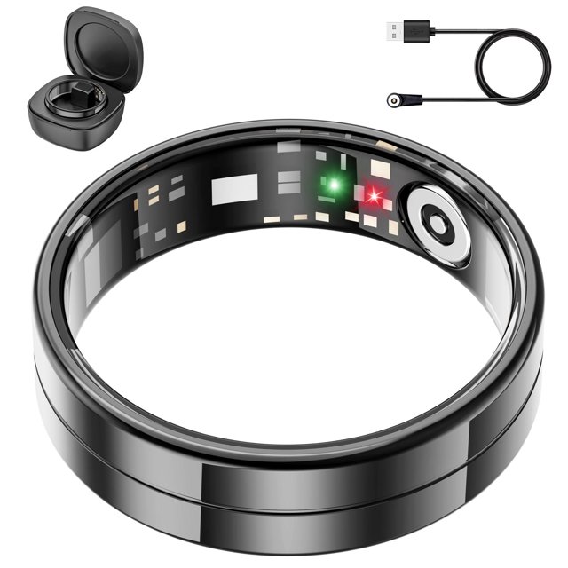 mingtawn 2025 Bague Intelligente pour Hommes et Femmes, Liseuse, Tracker D\'entraînement Physique pour Android iOS (Noir Taille 11)