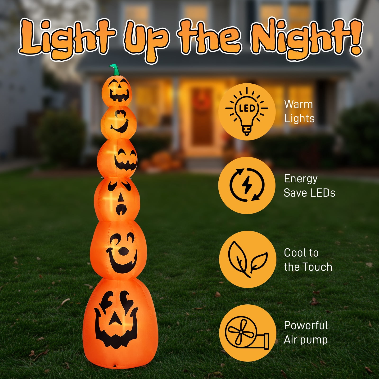 9FT Halloween Inflatable Stacked Pumpkins, Blow up 6 Pumpkins Inflatable with Built-in LED Lights Outdoor Decorations Large Party Yard Decoration