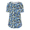 thumbnail image 4 of Women's Summer T-Shirts New Fashion Floral Prints Top Loose Round Neck Chest Pleated Shirts Womens Casual Short Sleeve Blouses Pullover Tops, 4 of 6