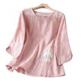 thumbnail image 2 of Zysthvn Casual Shirts for Women 3/4 Sleeve Plus Size Cotton Blend Embroidered T Shirts for Women Breathable Solid Crew Neck, 2 of 9