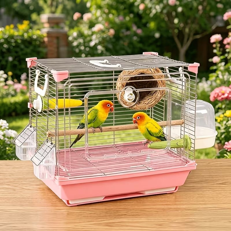 Splash-Proof Bird Cage for Small Medium Birds, Heavy-Duty Open Design with Easy-Clean Base