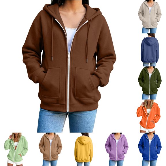 Daznico Women's Zip Up Hoodie Sweatshirt Relaxed Fit with Pockets for Comfort,3XL